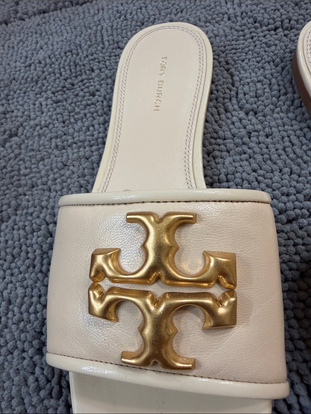 Tory Burch Eleanor Cream Leather Slide Mules with Gold Logo size 7 - Picture 7 of 9